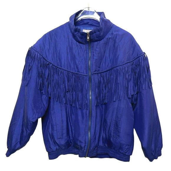 Vintage 80s 100% Silk Robert Stock Fringe Windbreaker Jacket - Picture 2 of 7